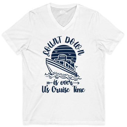 Cruise Countdown Shirt - Nautical Vacation Tee for Cruise Travelers (V-Neck) in White - Countdown Is Over Cruise Time Nautical Monochrome Shirt
