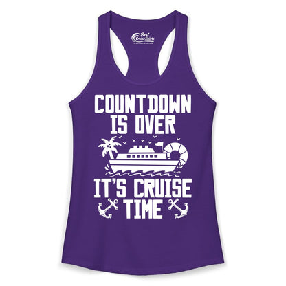 Cruise Time Shirt - Funny Cruise Countdown Over Family Apparel (Ladies Tank) in Solid Purple Rush - Countdown Is Over It’s Cruise Time Shirt - Nautical Family Vacation Apparel