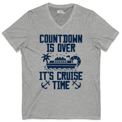 Cruise Time Shirt - Funny Cruise Countdown Over Family Apparel (V-Neck) in Athletic Heather - Countdown Is Over It’s Cruise Time Shirt - Nautical Family Vacation Apparel