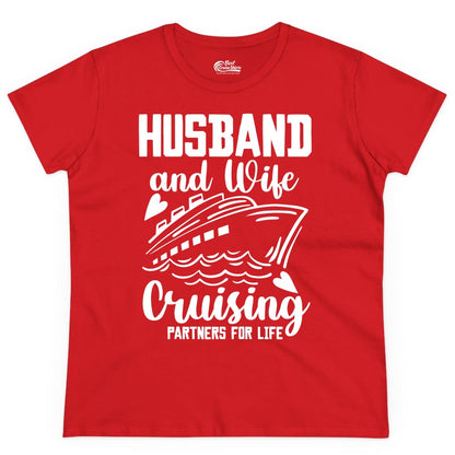 Husband and Wife Cruising Shirt - Romantic Cruise Partners Tee (Ladies Tee) in Red - Husband and Wife Cruising Partners for Life Romantic Cruise Shirt