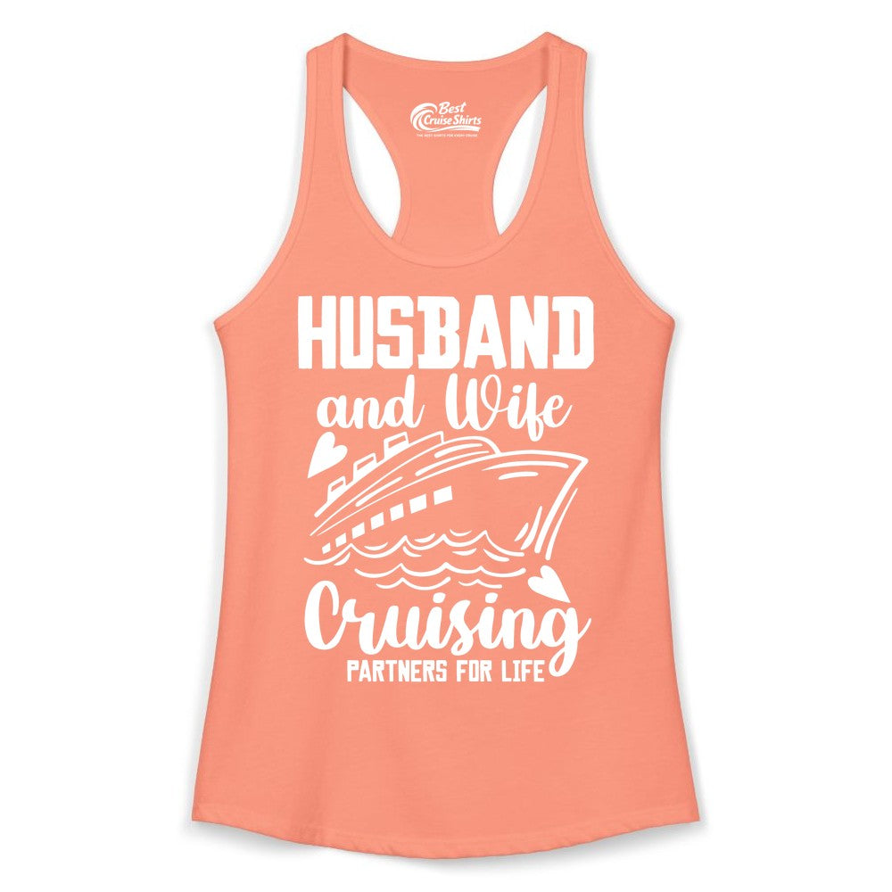 Husband and Wife Cruising Shirt - Romantic Cruise Partners Tee (Ladies Tank) in Solid Light Orange - Husband and Wife Cruising Partners for Life Romantic Cruise Shirt