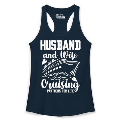 Husband and Wife Cruising Shirt - Romantic Cruise Partners Tee (Ladies Tank) in Solid Midnight Navy - Husband and Wife Cruising Partners for Life Romantic Cruise Shirt