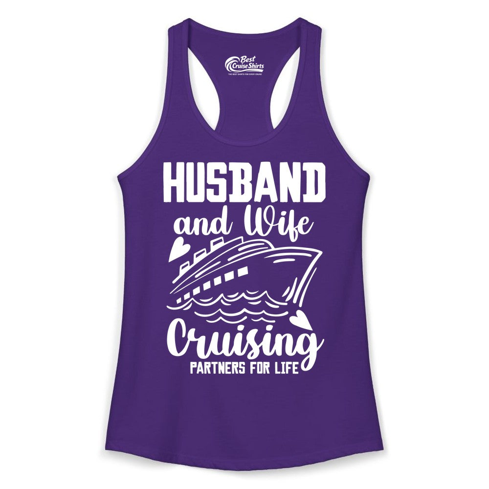 Husband and Wife Cruising Shirt - Romantic Cruise Partners Tee (Ladies Tank) in Solid Purple Rush - Husband and Wife Cruising Partners for Life Romantic Cruise Shirt