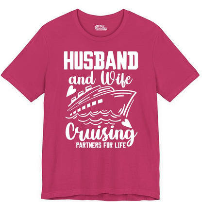 Husband and Wife Cruising Shirt - Romantic Cruise Partners Tee (Premium Tee) in Berry - Husband and Wife Cruising Partners for Life Romantic Cruise Shirt