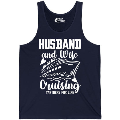 Husband and Wife Cruising Shirt - Romantic Cruise Partners Tee (Tank Top) in Navy - Husband and Wife Cruising Partners for Life Romantic Cruise Shirt