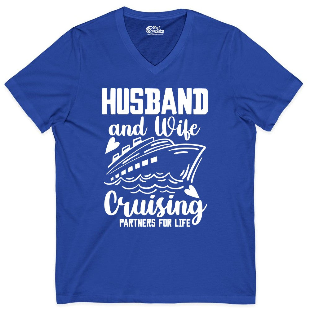 Husband and Wife Cruising Shirt - Romantic Cruise Partners Tee (V-Neck) in True Royal - Husband and Wife Cruising Partners for Life Romantic Cruise Shirt