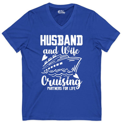 Husband and Wife Cruising Shirt - Romantic Cruise Partners Tee (V-Neck) in True Royal - Husband and Wife Cruising Partners for Life Romantic Cruise Shirt