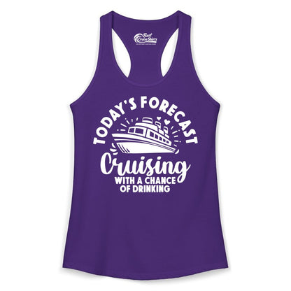 Cruise Drinking Shirt - Funny Cruise Shirt for Vacation Travel (Ladies Tank) in Solid Purple Rush - Today's Forecast Cruising With a Chance of Drinking Cruise Shirt