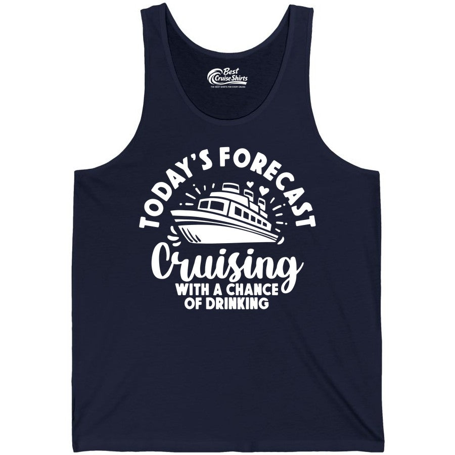 Cruise Drinking Shirt - Funny Cruise Shirt for Vacation Travel (Tank Top) in Navy - Today's Forecast Cruising With a Chance of Drinking Cruise Shirt