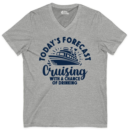 Cruise Drinking Shirt - Funny Cruise Shirt for Vacation Travel (V-Neck) in Athletic Heather - Today's Forecast Cruising With a Chance of Drinking Cruise Shirt