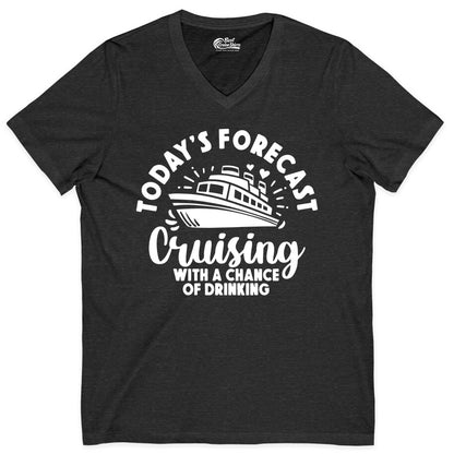 Cruise Drinking Shirt - Funny Cruise Shirt for Vacation Travel (V-Neck) in Dark Grey Heather - Today's Forecast Cruising With a Chance of Drinking Cruise Shirt