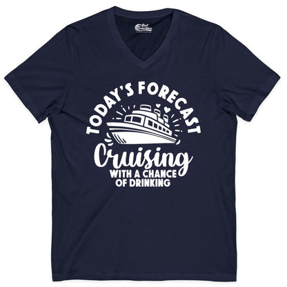 Cruise Drinking Shirt - Funny Cruise Shirt for Vacation Travel (V-Neck) in Navy - Today's Forecast Cruising With a Chance of Drinking Cruise Shirt