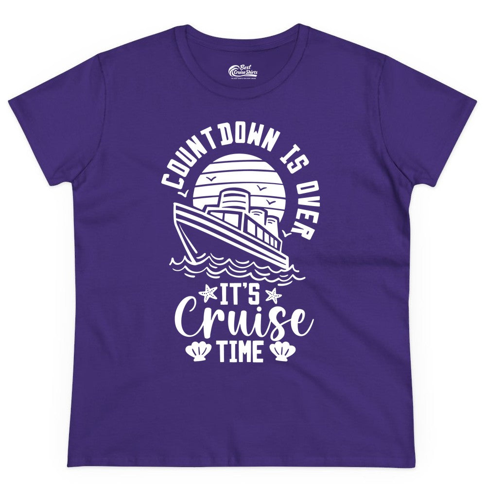 It's Cruise Time Shirt - Funny Cruise Countdown Vacation Tee (Ladies Tee) in Purple - Countdown Is Over - It's Cruise Time Nautical Vacation Shirt