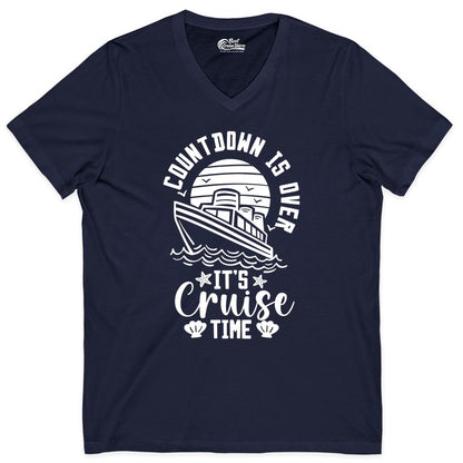 It's Cruise Time Shirt - Funny Cruise Countdown Vacation Tee (V-Neck) in Navy - Countdown Is Over - It's Cruise Time Nautical Vacation Shirt