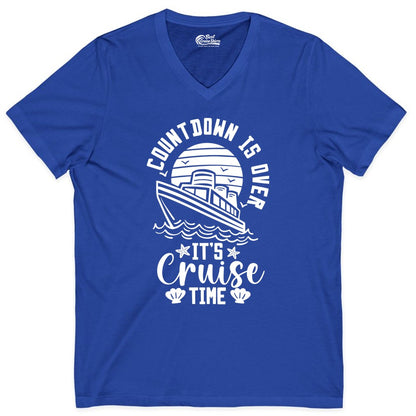 It's Cruise Time Shirt - Funny Cruise Countdown Vacation Tee (V-Neck) in True Royal - Countdown Is Over - It's Cruise Time Nautical Vacation Shirt