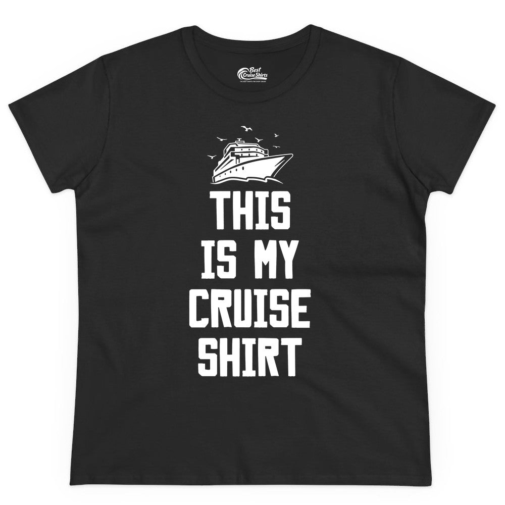 This Is My Cruise Shirt - Funny Cruise Vacation Shirt for Travelers (Ladies Tee) in Black - This Is My Cruise Shirt Bold Cruise Ship Graphic Tee