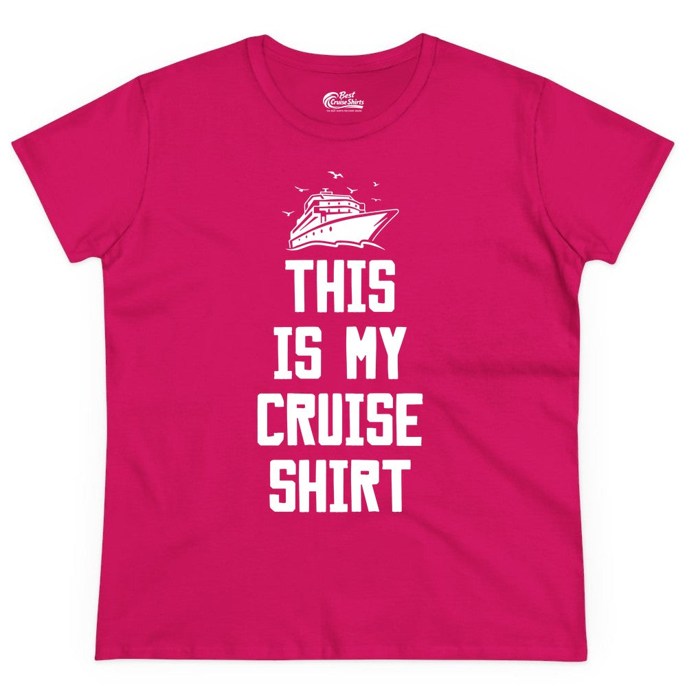 This Is My Cruise Shirt - Funny Cruise Vacation Shirt for Travelers (Ladies Tee) in Heliconia - This Is My Cruise Shirt Bold Cruise Ship Graphic Tee