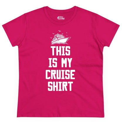 This Is My Cruise Shirt - Funny Cruise Vacation Shirt for Travelers (Ladies Tee) in Heliconia - This Is My Cruise Shirt Bold Cruise Ship Graphic Tee