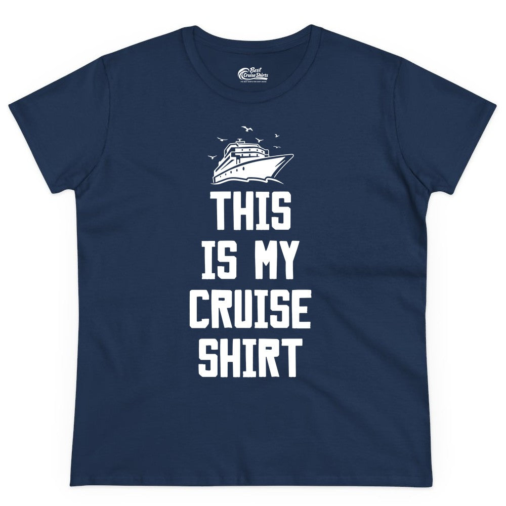This Is My Cruise Shirt - Funny Cruise Vacation Shirt for Travelers (Ladies Tee) in Navy - This Is My Cruise Shirt Bold Cruise Ship Graphic Tee