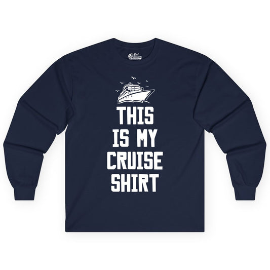 This Is My Cruise Shirt - Funny Cruise Vacation Shirt for Travelers (Long Sleeve) in Navy - This Is My Cruise Shirt Bold Cruise Ship Graphic Tee