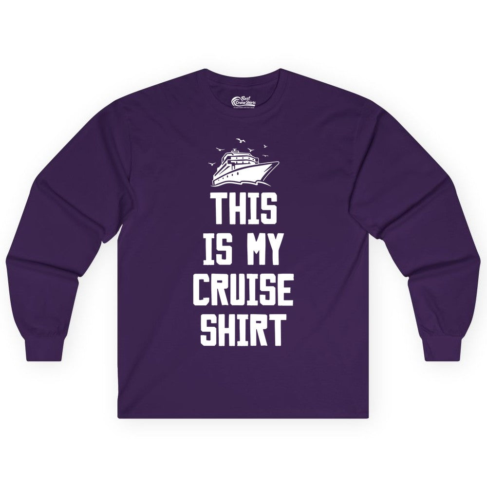This Is My Cruise Shirt - Funny Cruise Vacation Shirt for Travelers (Long Sleeve) in Purple - This Is My Cruise Shirt Bold Cruise Ship Graphic Tee