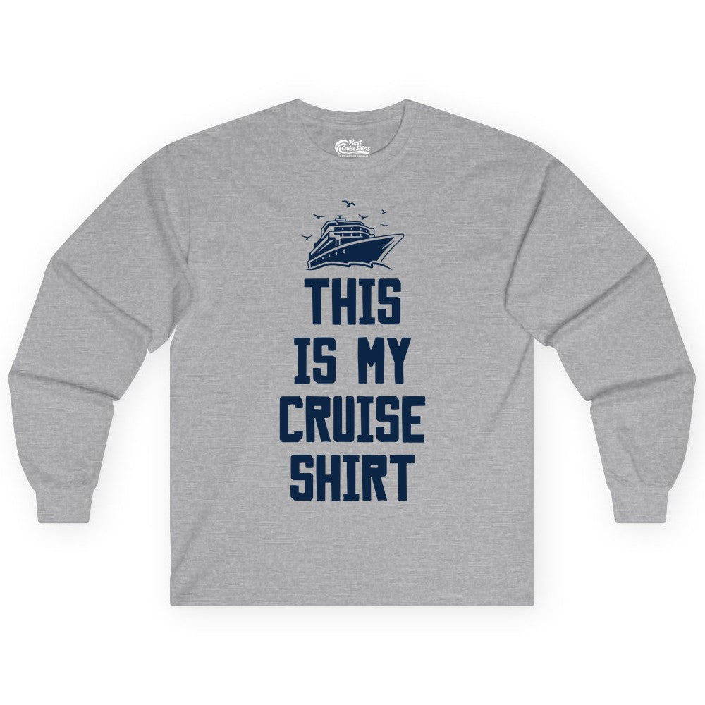 This Is My Cruise Shirt - Funny Cruise Vacation Shirt for Travelers (Long Sleeve) in Sport Grey - This Is My Cruise Shirt Bold Cruise Ship Graphic Tee