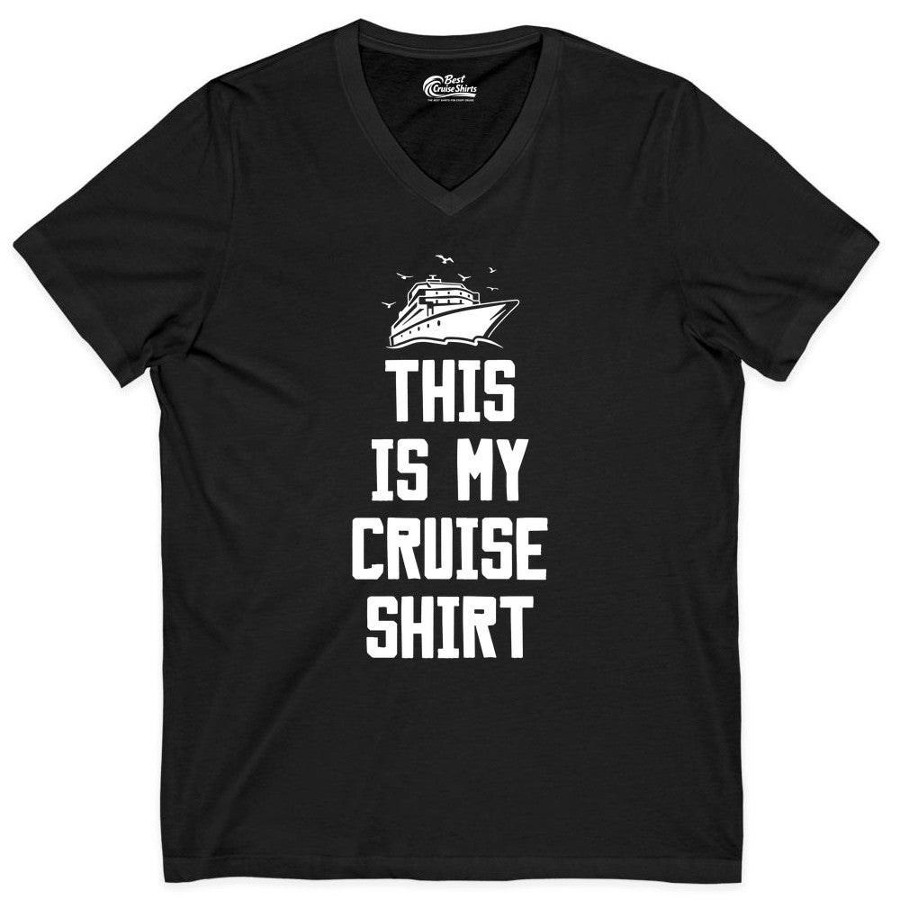 This Is My Cruise Shirt - Funny Cruise Vacation Shirt for Travelers (V-Neck) in Black - This Is My Cruise Shirt Bold Cruise Ship Graphic Tee