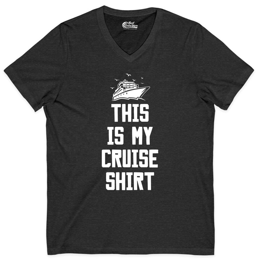 This Is My Cruise Shirt - Funny Cruise Vacation Shirt for Travelers (V-Neck) in Dark Grey Heather - This Is My Cruise Shirt Bold Cruise Ship Graphic Tee