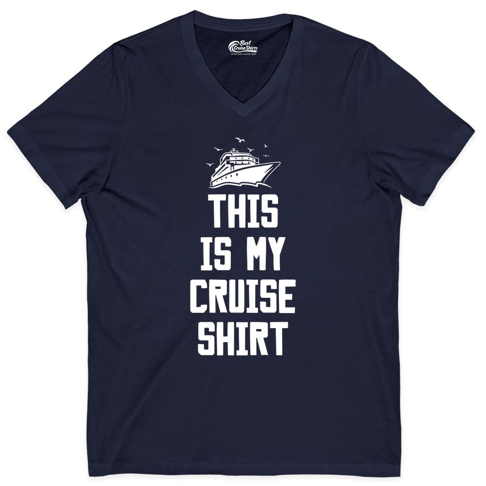 This Is My Cruise Shirt - Funny Cruise Vacation Shirt for Travelers (V-Neck) in Navy - This Is My Cruise Shirt Bold Cruise Ship Graphic Tee