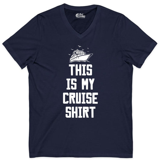 This Is My Cruise Shirt - Funny Cruise Vacation Shirt for Travelers (V-Neck) in Navy - This Is My Cruise Shirt Bold Cruise Ship Graphic Tee
