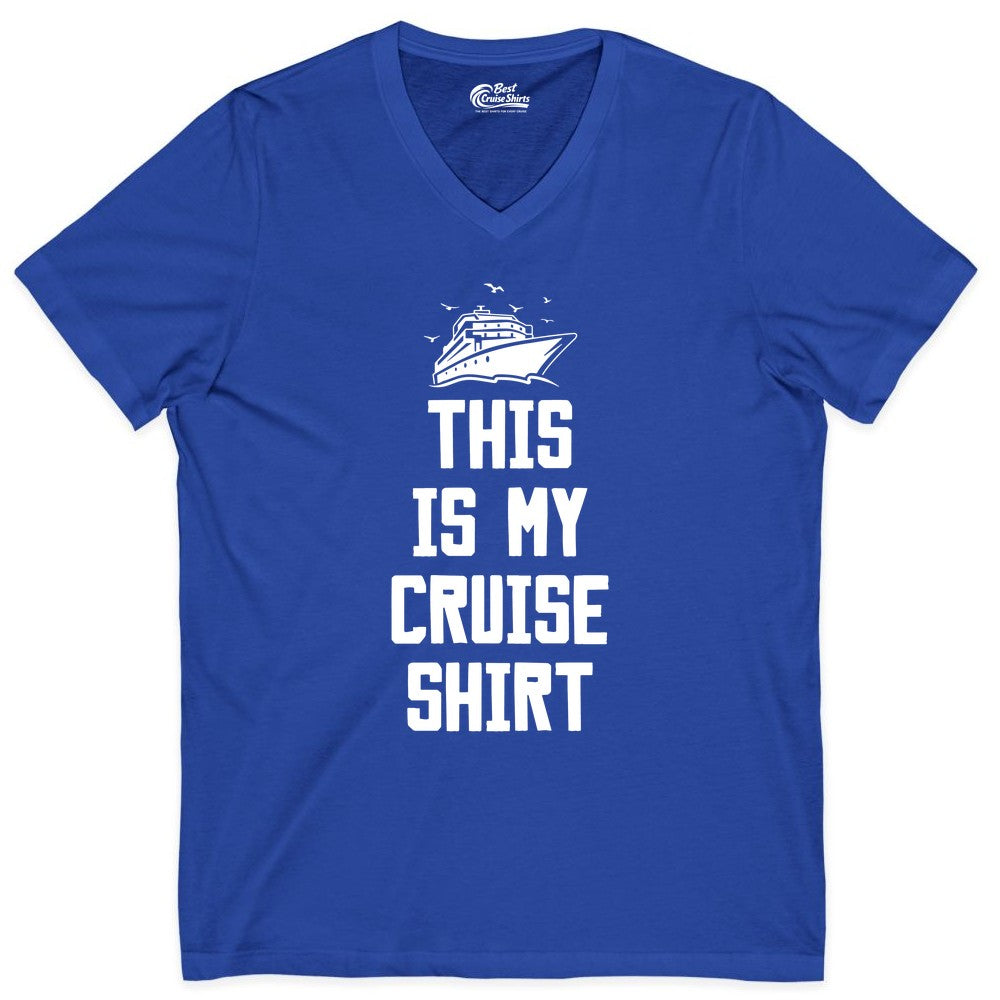This Is My Cruise Shirt - Funny Cruise Vacation Shirt for Travelers (V-Neck) in True Royal - This Is My Cruise Shirt Bold Cruise Ship Graphic Tee