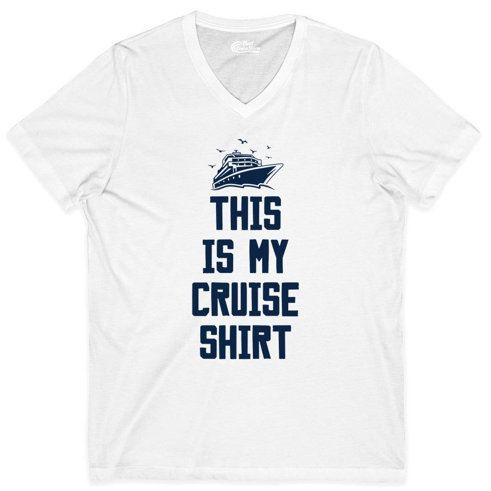 This Is My Cruise Shirt - Funny Cruise Vacation Shirt for Travelers (V-Neck) in White - This Is My Cruise Shirt Bold Cruise Ship Graphic Tee