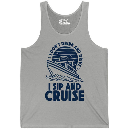 I Sip and Cruise Shirt - Funny Cruise Drinking Tee for Vacation (Tank Top) in Athletic Heather - I Sip and Cruise Funny Cruise Drinking Shirt with Ship Illustration