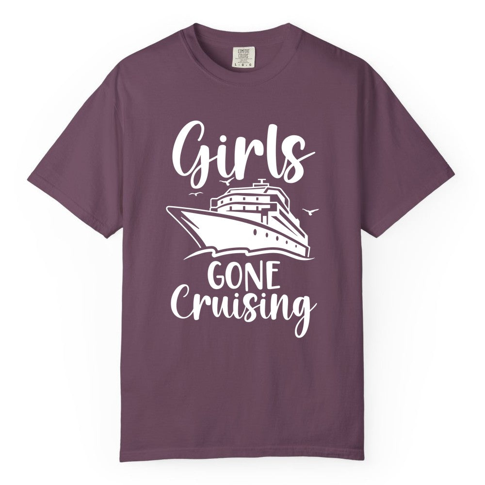 Girls Cruise Shirt - Fun Group Vacation Apparel for Ladies Trips (Comfort Color) in Berry - Girls Gone Cruising Group Cruise Shirt - Fun Girls Trip Cruise Apparel