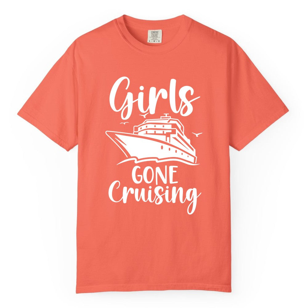 Girls Cruise Shirt - Fun Group Vacation Apparel for Ladies Trips (Comfort Color) in Bright Salmon - Girls Gone Cruising Group Cruise Shirt - Fun Girls Trip Cruise Apparel
