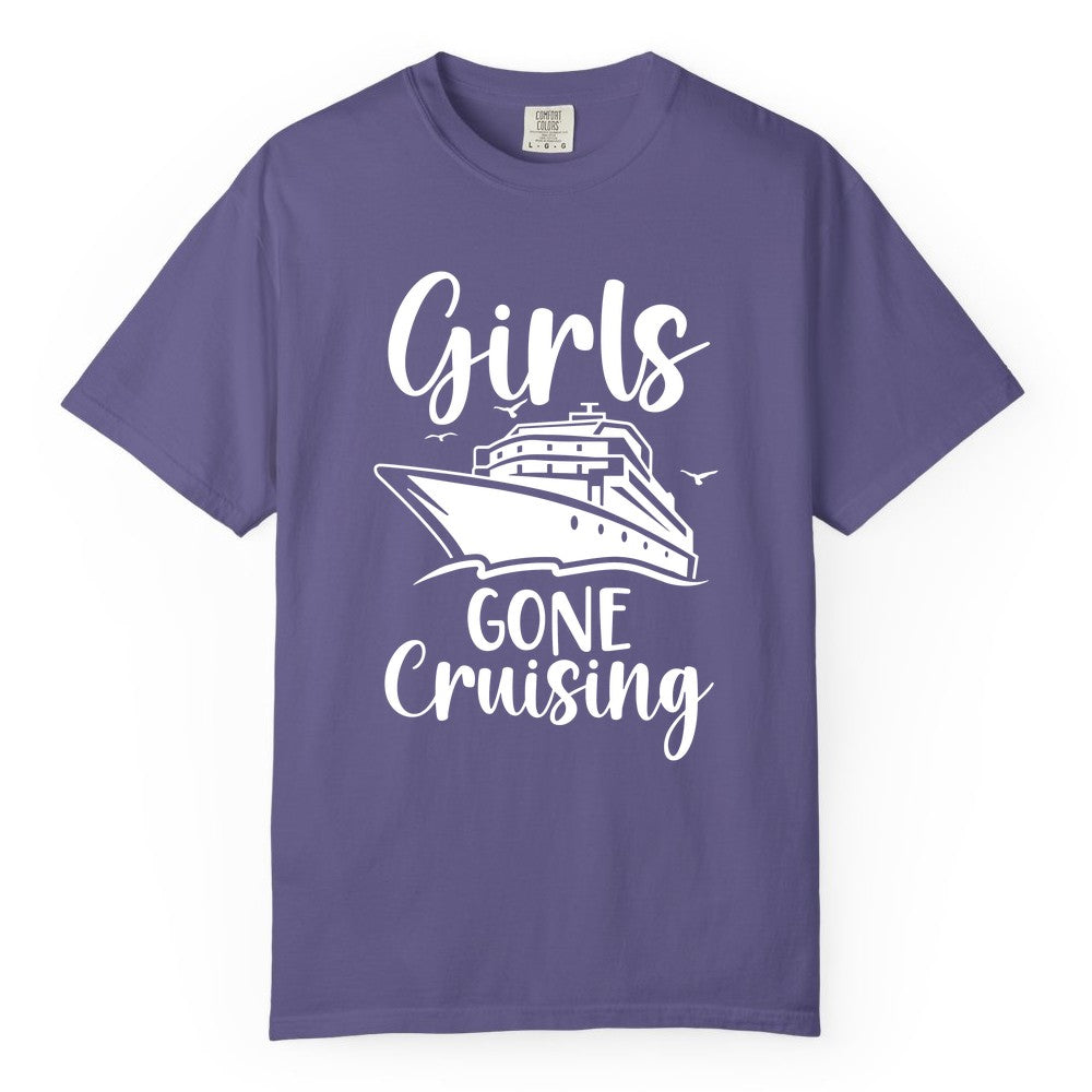 Girls Cruise Shirt - Fun Group Vacation Apparel for Ladies Trips (Comfort Color) in Grape - Girls Gone Cruising Group Cruise Shirt - Fun Girls Trip Cruise Apparel