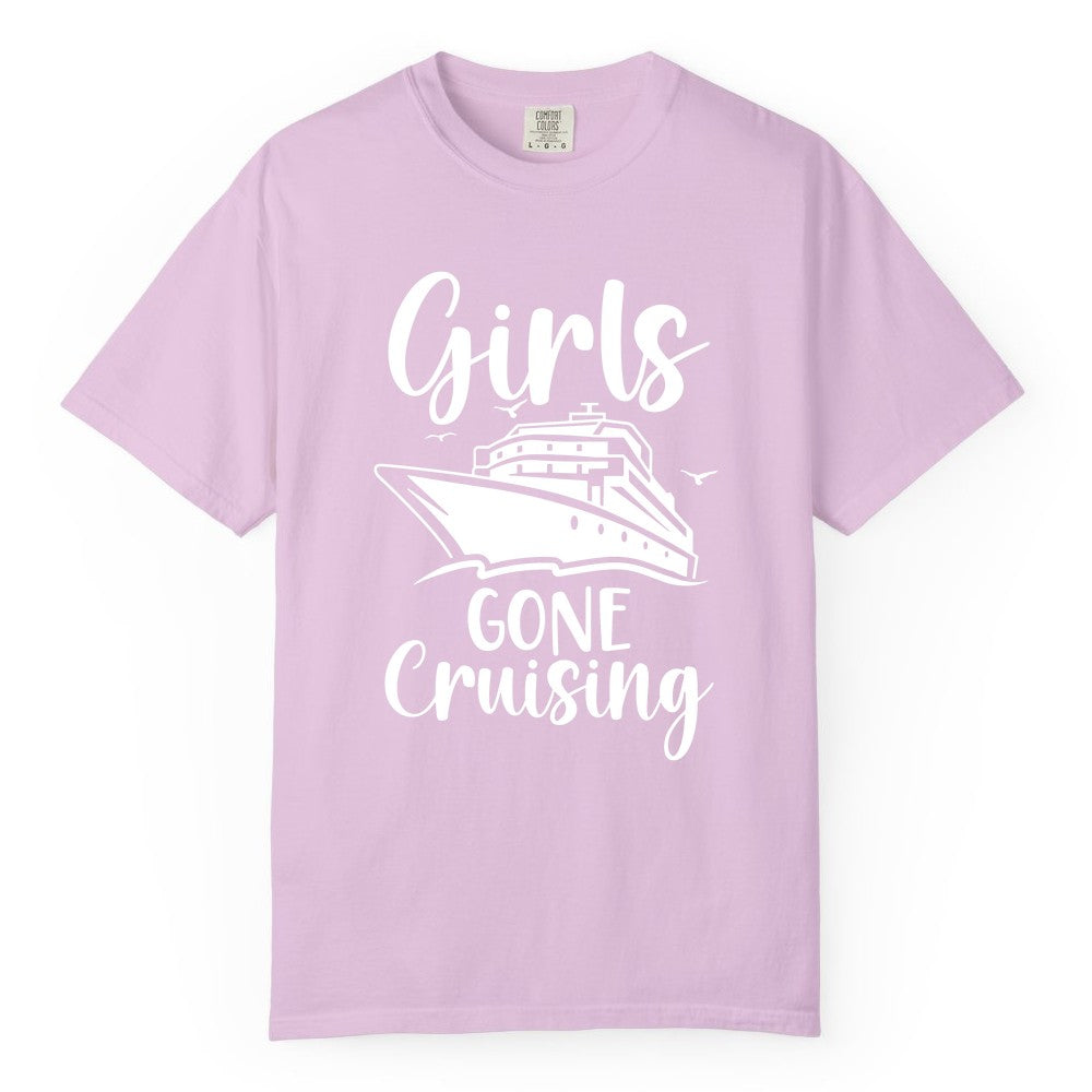 Girls Cruise Shirt - Fun Group Vacation Apparel for Ladies Trips (Comfort Color) in Orchid - Girls Gone Cruising Group Cruise Shirt - Fun Girls Trip Cruise Apparel