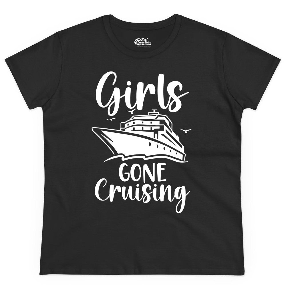 Girls Cruise Shirt - Fun Group Vacation Apparel for Ladies Trips (Ladies Tee) in Black - Girls Gone Cruising Group Cruise Shirt - Fun Girls Trip Cruise Apparel