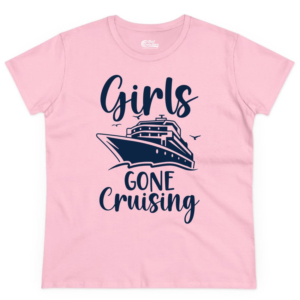 Girls Cruise Shirt - Fun Group Vacation Apparel for Ladies Trips (Ladies Tee) in Light Pink - Girls Gone Cruising Group Cruise Shirt - Fun Girls Trip Cruise Apparel
