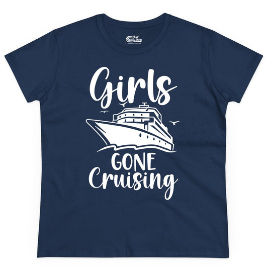 Girls Cruise Shirt - Fun Group Vacation Apparel for Ladies Trips (Ladies Tee) in Navy - Girls Gone Cruising Group Cruise Shirt - Fun Girls Trip Cruise Apparel