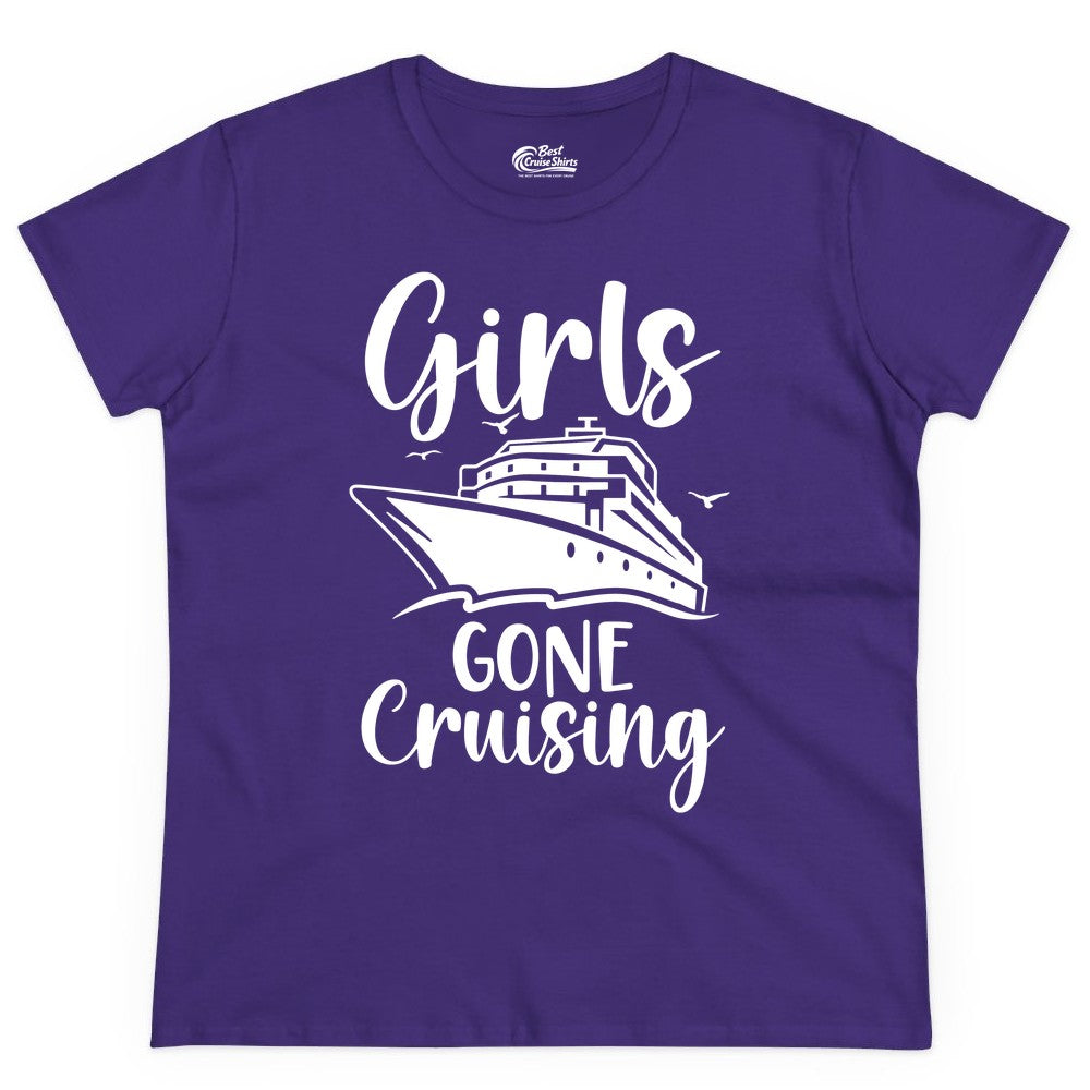 Girls Cruise Shirt - Fun Group Vacation Apparel for Ladies Trips (Ladies Tee) in Purple - Girls Gone Cruising Group Cruise Shirt - Fun Girls Trip Cruise Apparel