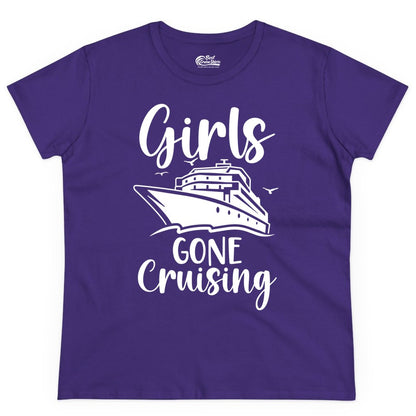 Girls Cruise Shirt - Fun Group Vacation Apparel for Ladies Trips (Ladies Tee) in Purple - Girls Gone Cruising Group Cruise Shirt - Fun Girls Trip Cruise Apparel