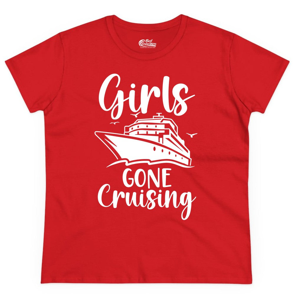 Girls Cruise Shirt - Fun Group Vacation Apparel for Ladies Trips (Ladies Tee) in Red - Girls Gone Cruising Group Cruise Shirt - Fun Girls Trip Cruise Apparel