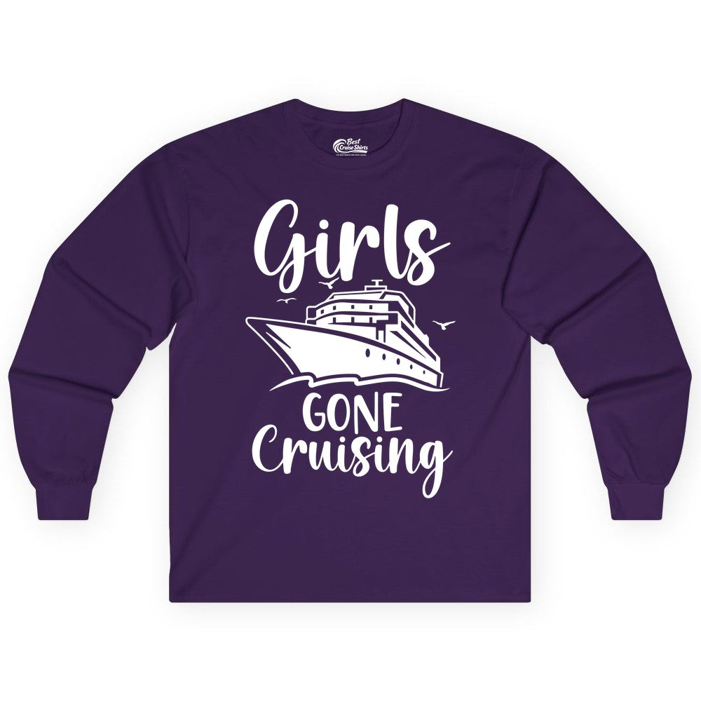 Girls Cruise Shirt - Fun Group Vacation Apparel for Ladies Trips (Long Sleeve) in Purple - Girls Gone Cruising Group Cruise Shirt - Fun Girls Trip Cruise Apparel