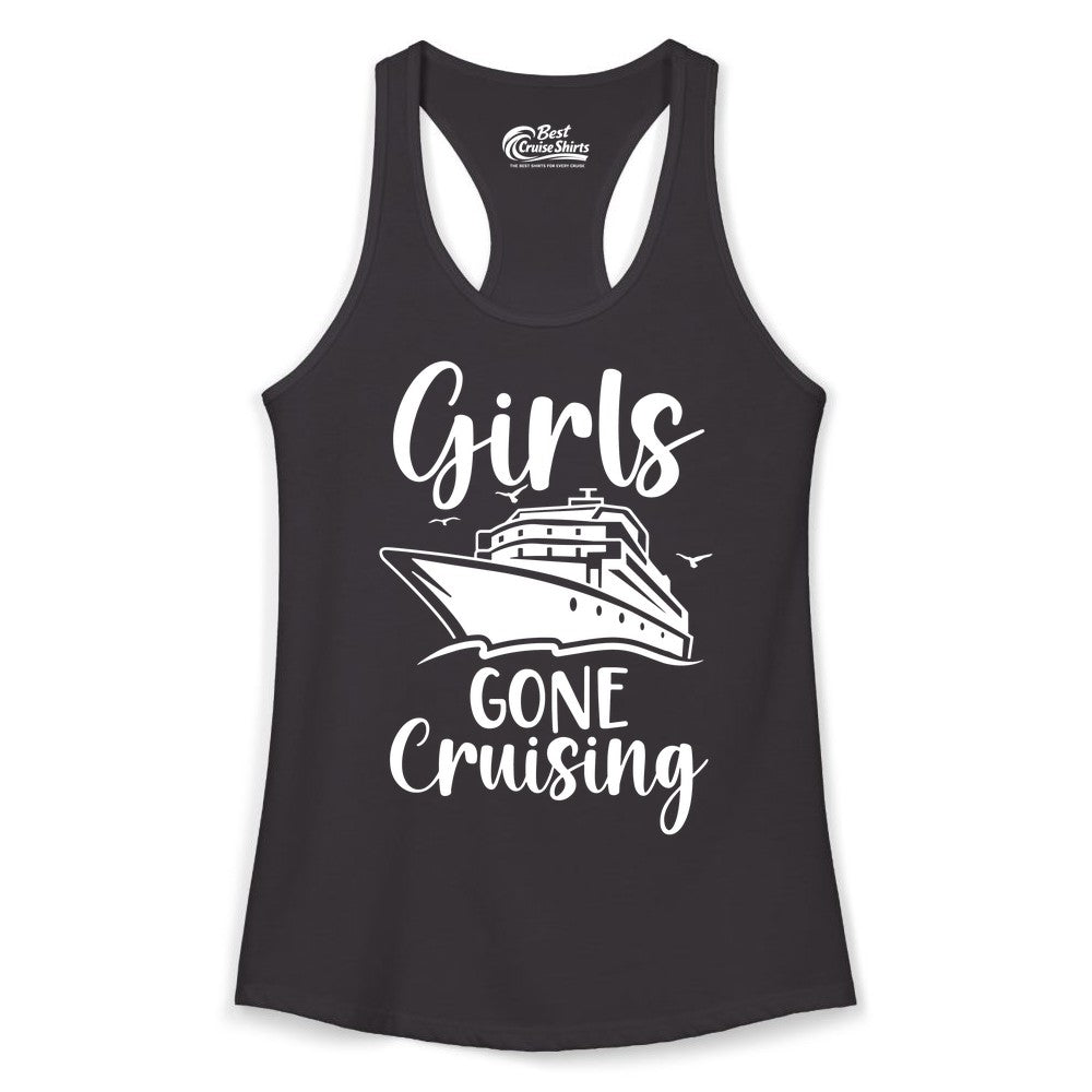 Girls Cruise Shirt - Fun Group Vacation Apparel for Ladies Trips (Ladies Tank) in Black - Girls Gone Cruising Group Cruise Shirt - Fun Girls Trip Cruise Apparel