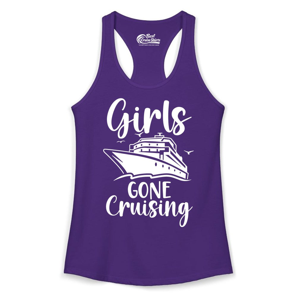 Girls Cruise Shirt - Fun Group Vacation Apparel for Ladies Trips (Ladies Tank) in Solid Purple Rush - Girls Gone Cruising Group Cruise Shirt - Fun Girls Trip Cruise Apparel