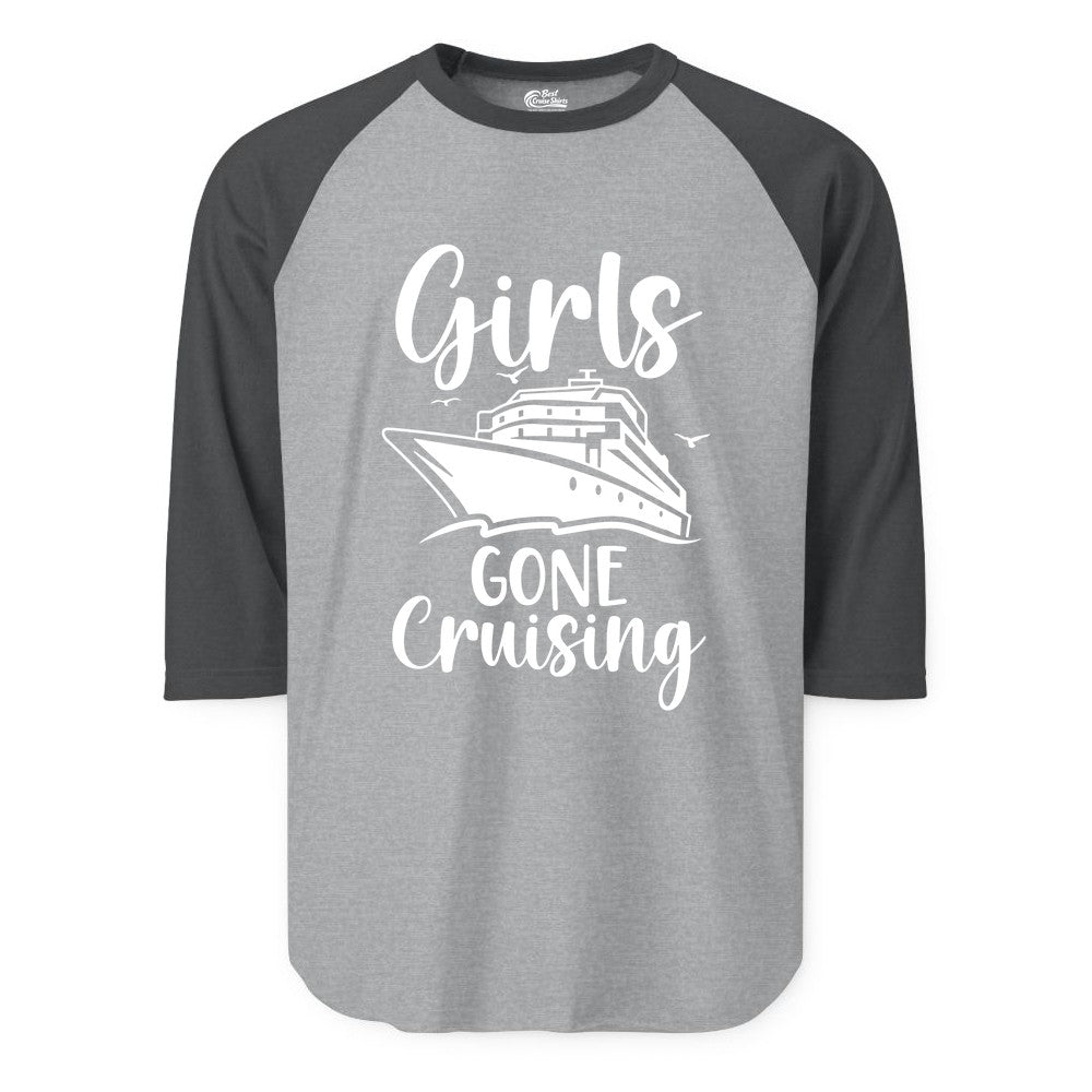 Girls Cruise Shirt - Fun Group Vacation Apparel for Ladies Trips (Raglan) in Heather GreyHeather Charcoal - Girls Gone Cruising Group Cruise Shirt - Fun Girls Trip Cruise Apparel