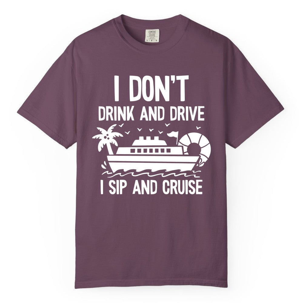 I Sip and Cruise Shirt - Funny Cruise Drinking Tee for Vacationers (Comfort Color) in Berry - I Sip And Cruise Funny Drinking Shirt With Cruise Ship And Tropics