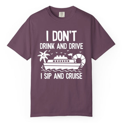 I Sip and Cruise Shirt - Funny Cruise Drinking Tee for Vacationers (Comfort Color) in Berry - I Sip And Cruise Funny Drinking Shirt With Cruise Ship And Tropics