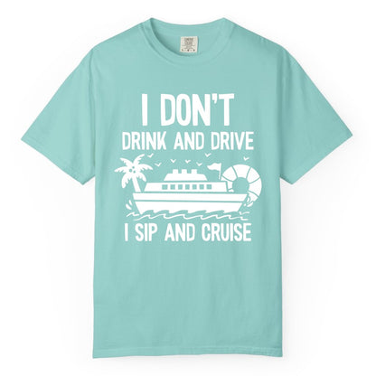 I Sip and Cruise Shirt - Funny Cruise Drinking Tee for Vacationers (Comfort Color) in Chalky Mint - I Sip And Cruise Funny Drinking Shirt With Cruise Ship And Tropics
